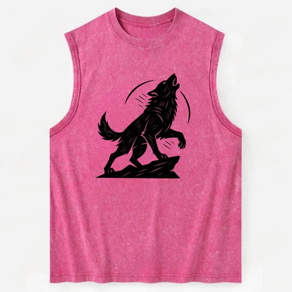 Wolf howling at full moon - Vintage Washed Tank - Pink