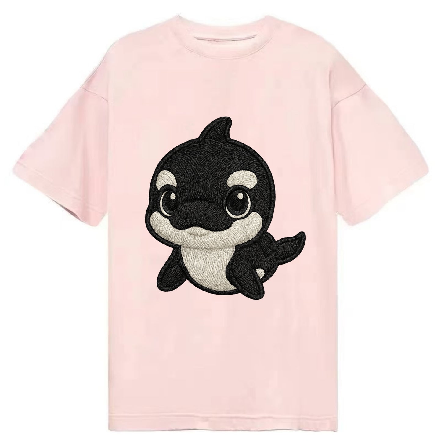 Baby Orca - black and white pattern, white eye patch, front-facing, curious and - Classic T-shirt - Pink