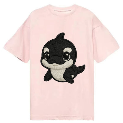 Baby Orca - black and white pattern, white eye patch, front-facing, curious and - Classic T-shirt - Pink