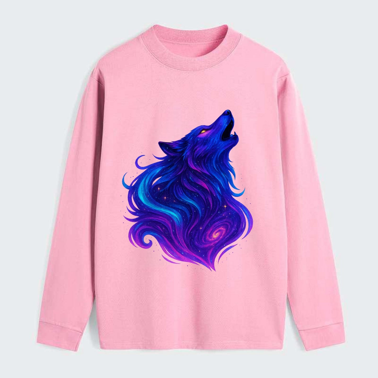 Noble wolf with flowing fur that transforms into aurora borealis - Classic Long Sleeve Shirt - Pink