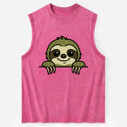 Sloth  - Vintage Washed Tank - Pink