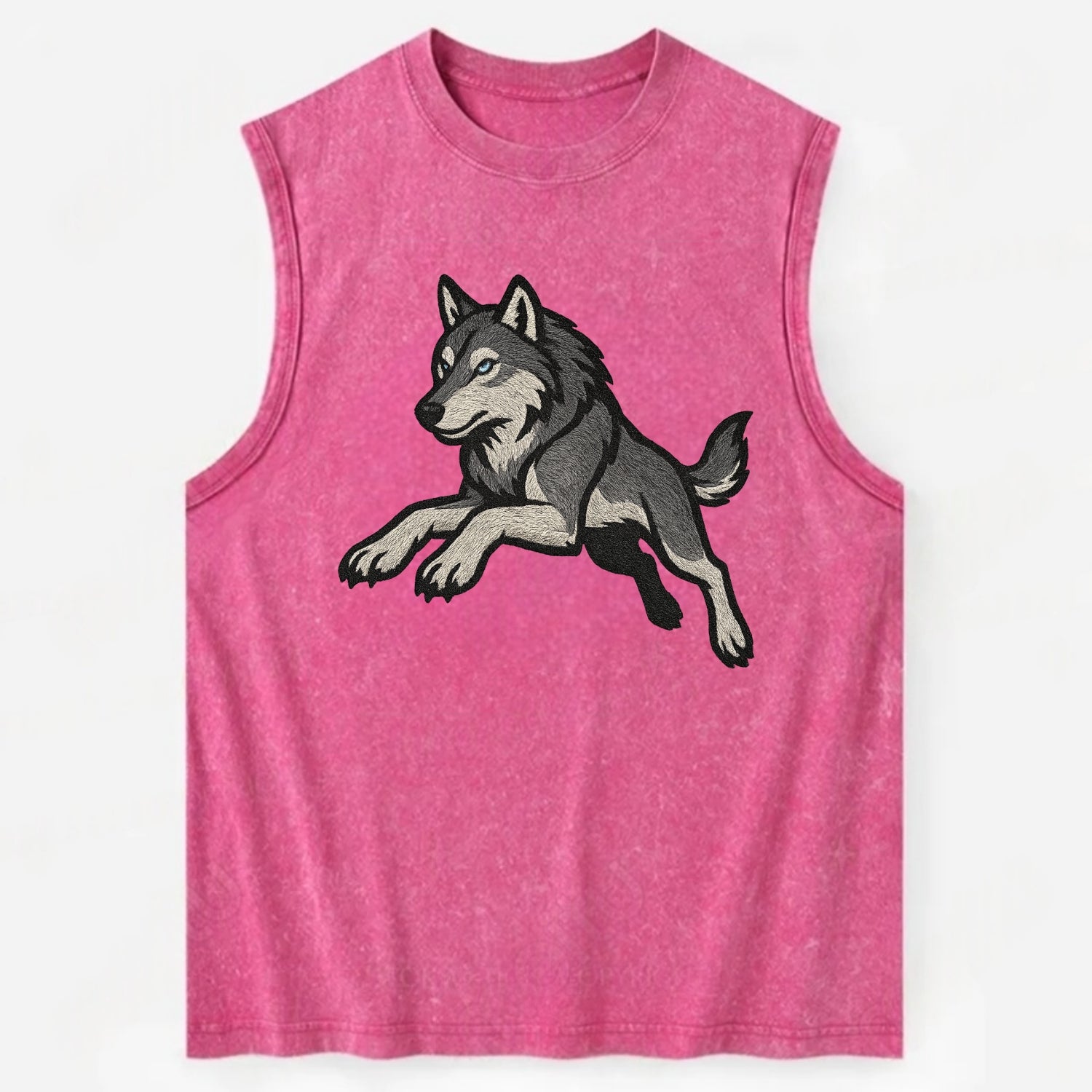 Wolf Leaping Action  - Vintage Washed Tank - Pink