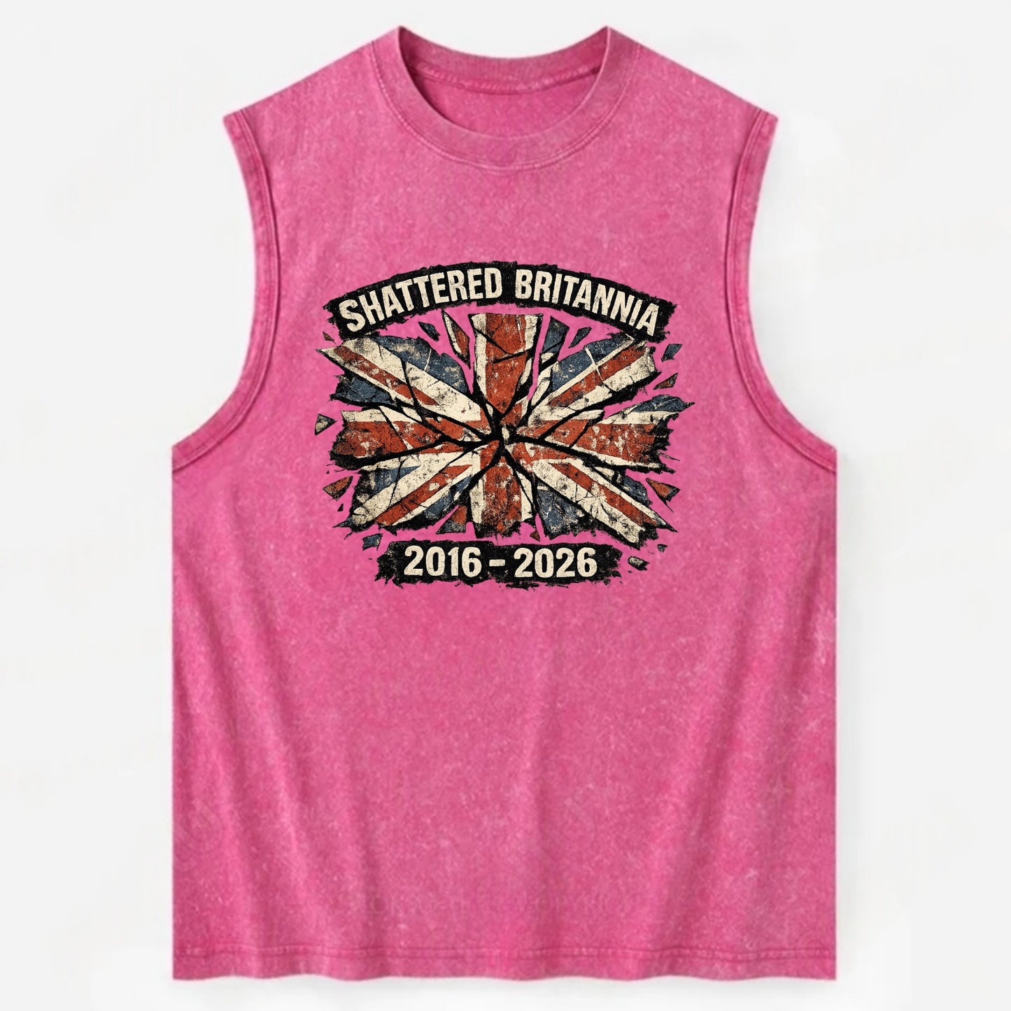SHATTERED BRITANNIA | Cracked broken Union Jack | Fragmented glass effect | - Vintage Washed Tank - Pink