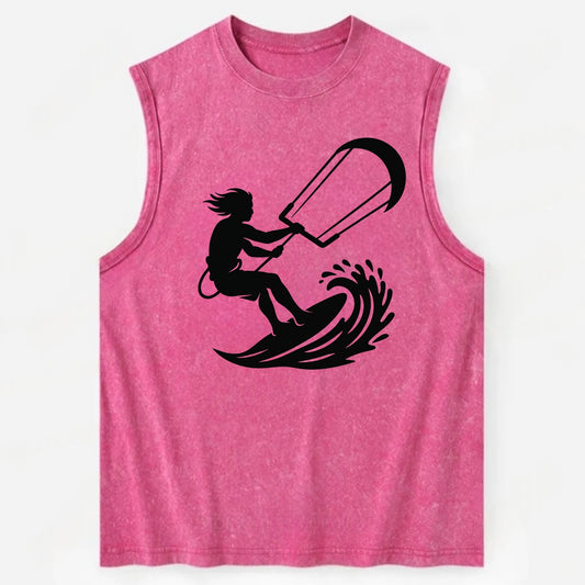 Kite surfer riding wave - Vintage Washed Tank - Pink