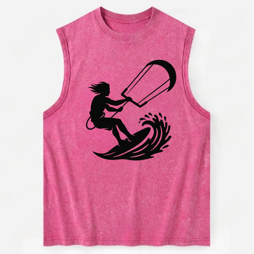 Kite surfer riding wave - Vintage Washed Tank
