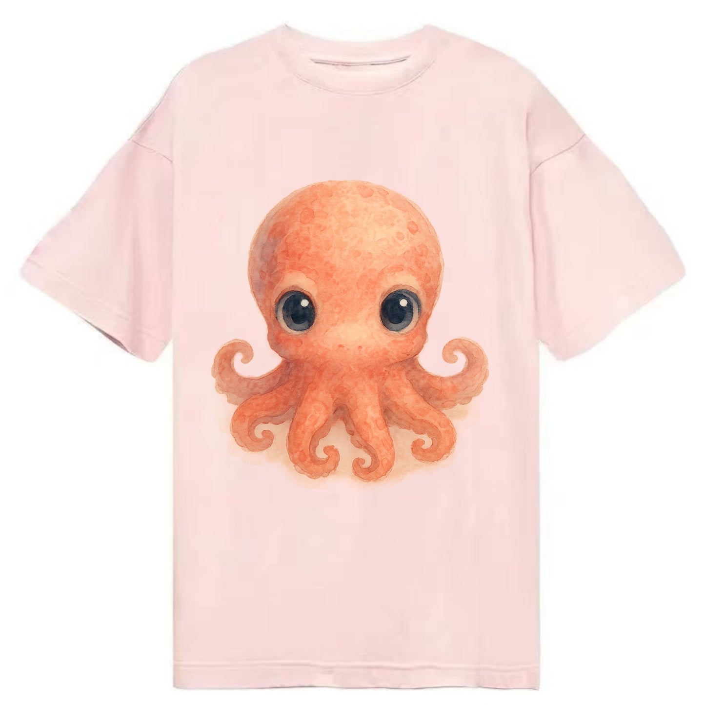 Baby Octopus - red-orange, eight tiny tentacles curled, large intelligent eyes, - Classic T-shirt - Pink
