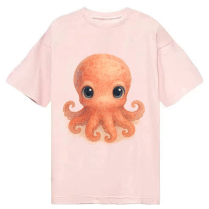 Baby Octopus - red-orange, eight tiny tentacles curled, large intelligent eyes, - Classic T-shirt - Pink