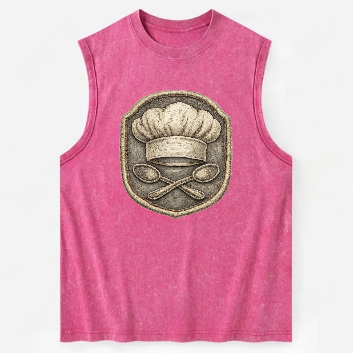 COOKING CHEF HAT - toque blanche with crossed spoons in white and silver , - Vintage Washed Tank - Pink