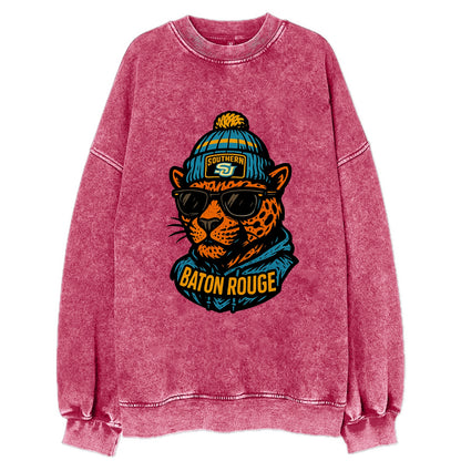 Baton Rouge Jaguar wearing Southern beanie with SU patch - Vintage Sweatshirt - Pink