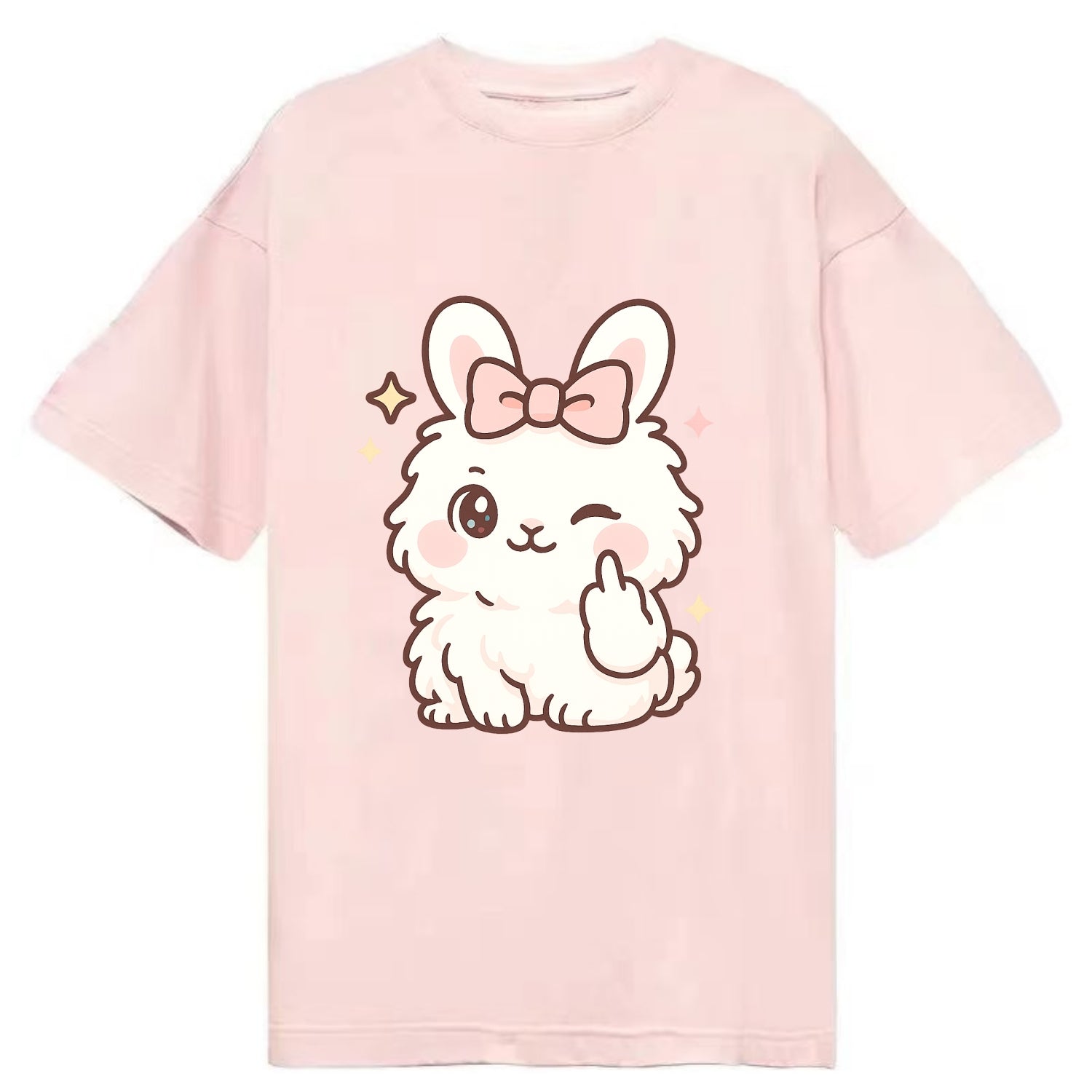 fluffy white angora rabbit with pink bow, one paw delicately flipping off - Classic T-shirt - Pink