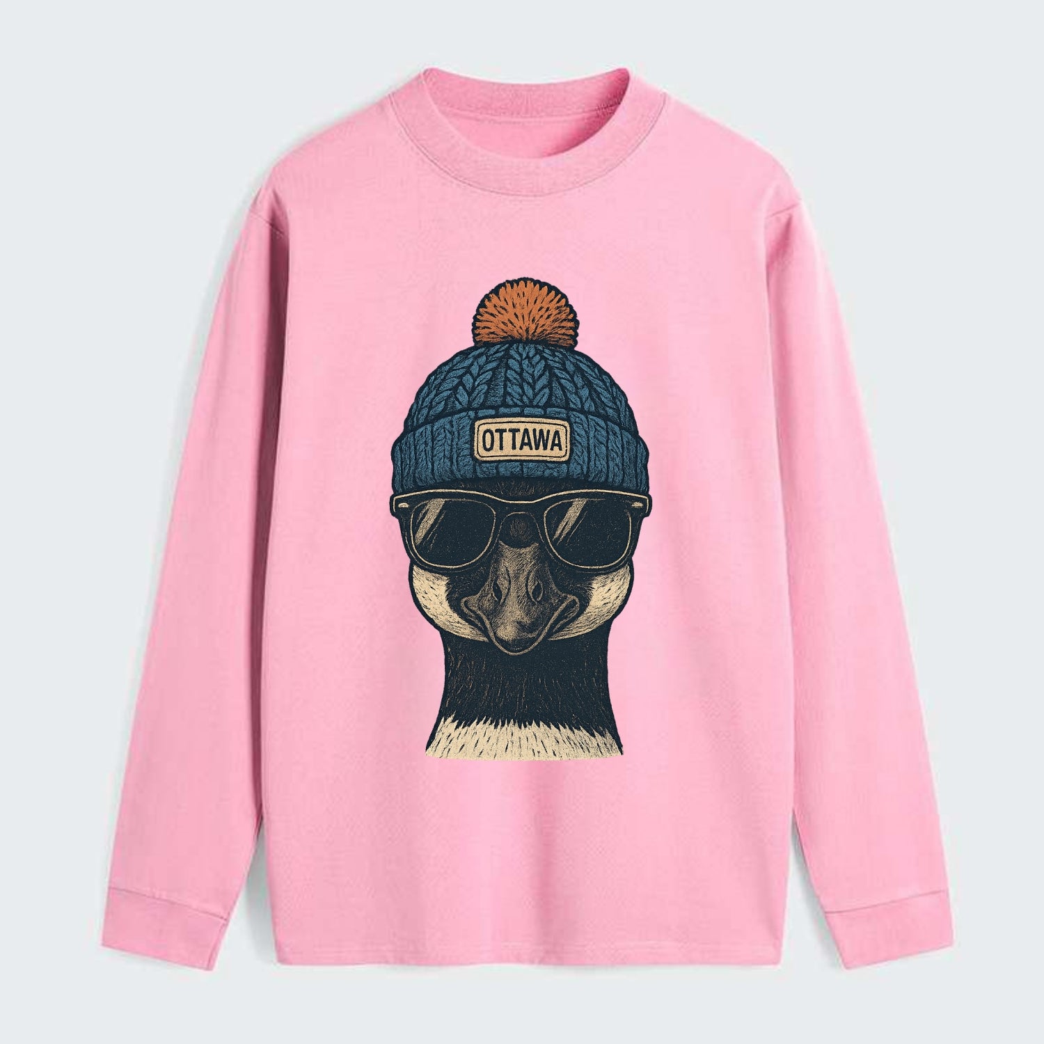 Ottawa Canadian Goose wearing Ottawa bea - Classic Long Sleeve Shirt - Pink