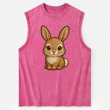 Baby Rabbit - long ears, fluffy white tail, pink nose, large brown eyes, - Vintage Washed Tank - Pink