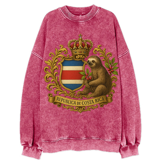 Costa Rica Sloth Emblem  - Vintage Sweatshirt - Pink