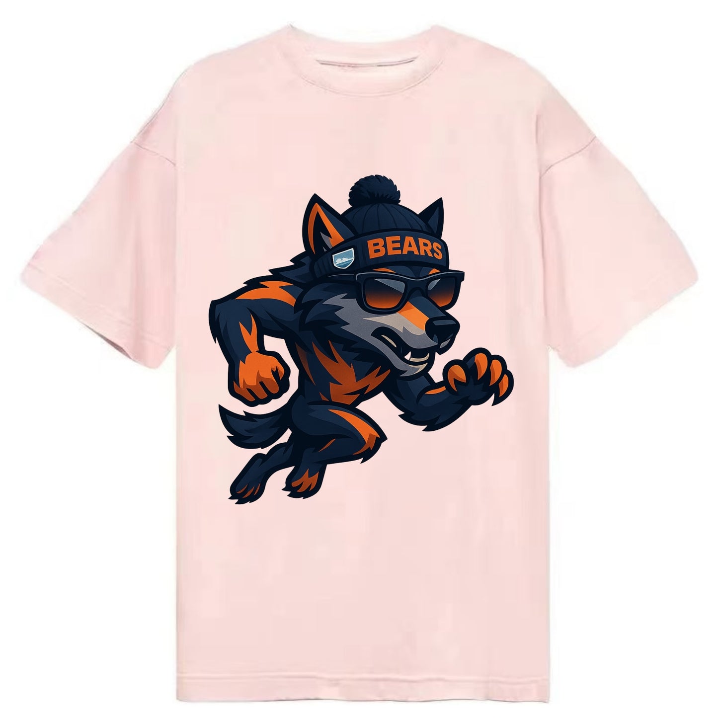 Chicago Wolf wearing Bears beanie with Lake Michigan patch and wayfarer sunglasses - Classic T-shirt - Pink