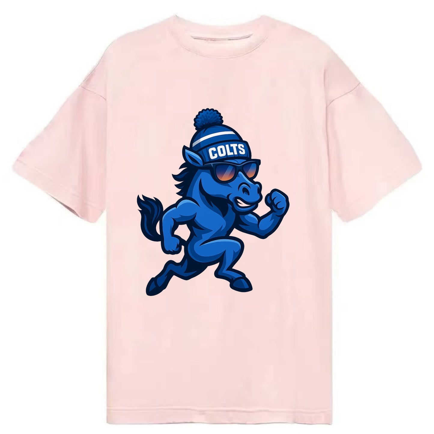 Indianapolis Colt Horse wearing Colts blue and white beanie with pom pom and - Classic T-shirt - Pink