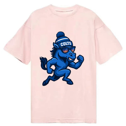 Indianapolis Colt Horse wearing Colts blue and white beanie with pom pom and - Classic T-shirt - Pink