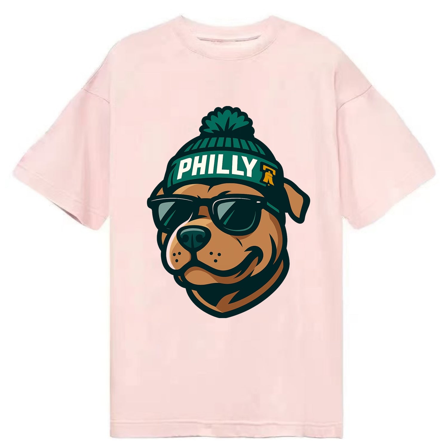 Philly Pitbull wearing Eagles beanie with Liberty Bell patch and wayfarer - Classic T-shirt - Pink