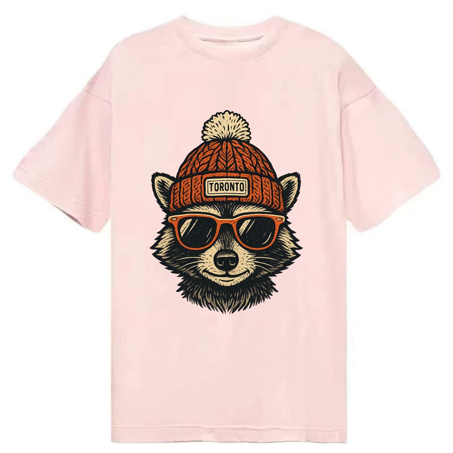 Toronto Raccoon wearing Toronto beanie with pom pom and wayfarer sunglasses - Classic T-shirt - Pink
