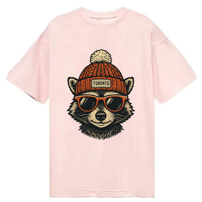 Toronto Raccoon wearing Toronto beanie with pom pom and wayfarer sunglasses - Classic T-shirt - Pink