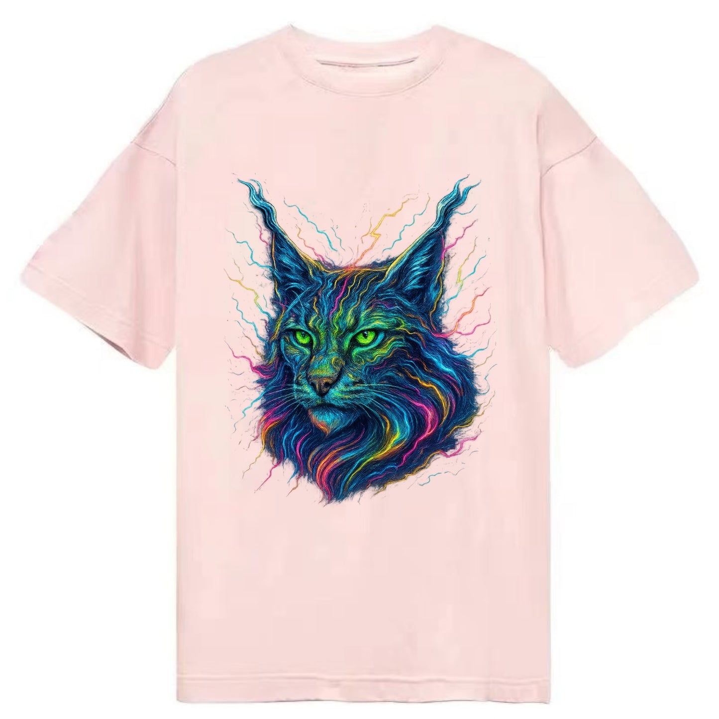 Wild lynx with ear tufts transforming into liquid mercury flows, silver and gold - Classic T-shirt - Pink