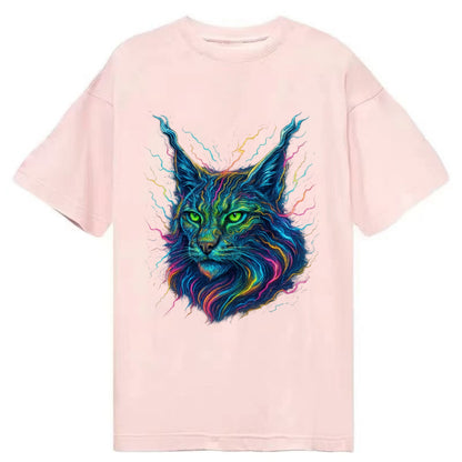 Wild lynx with ear tufts transforming into liquid mercury flows, silver and gold - Classic T-shirt - Pink