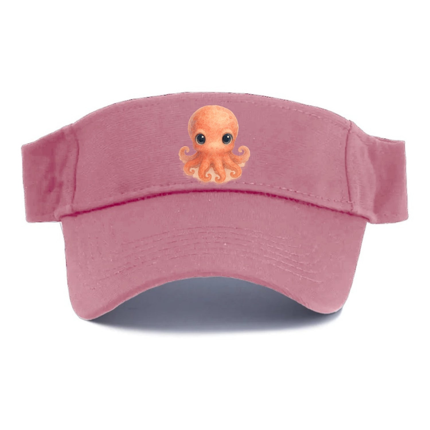 Baby Octopus - red-orange, eight tiny tentacles curled, large intelligent eyes, - Visor - Pink
