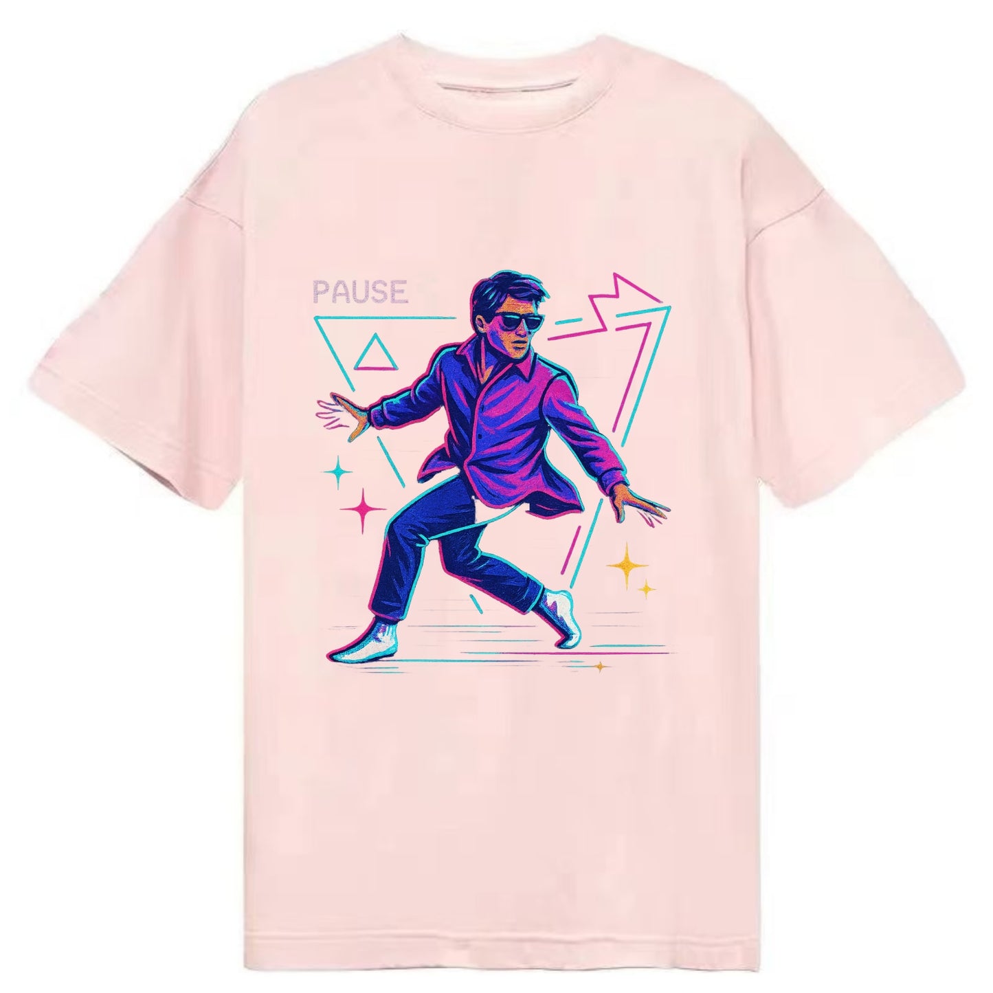 confident figure sliding across polished wooden floor in socks and sunglasses - Classic T-shirt - Pink