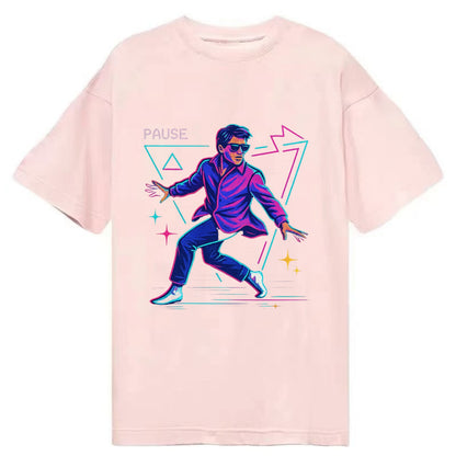 confident figure sliding across polished wooden floor in socks and sunglasses - Classic T-shirt - Pink