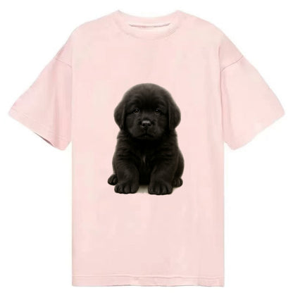 Baby Newfoundland Puppy - giant fluffy black, gentle eyes, webbed paws, - Classic T-shirt - Pink