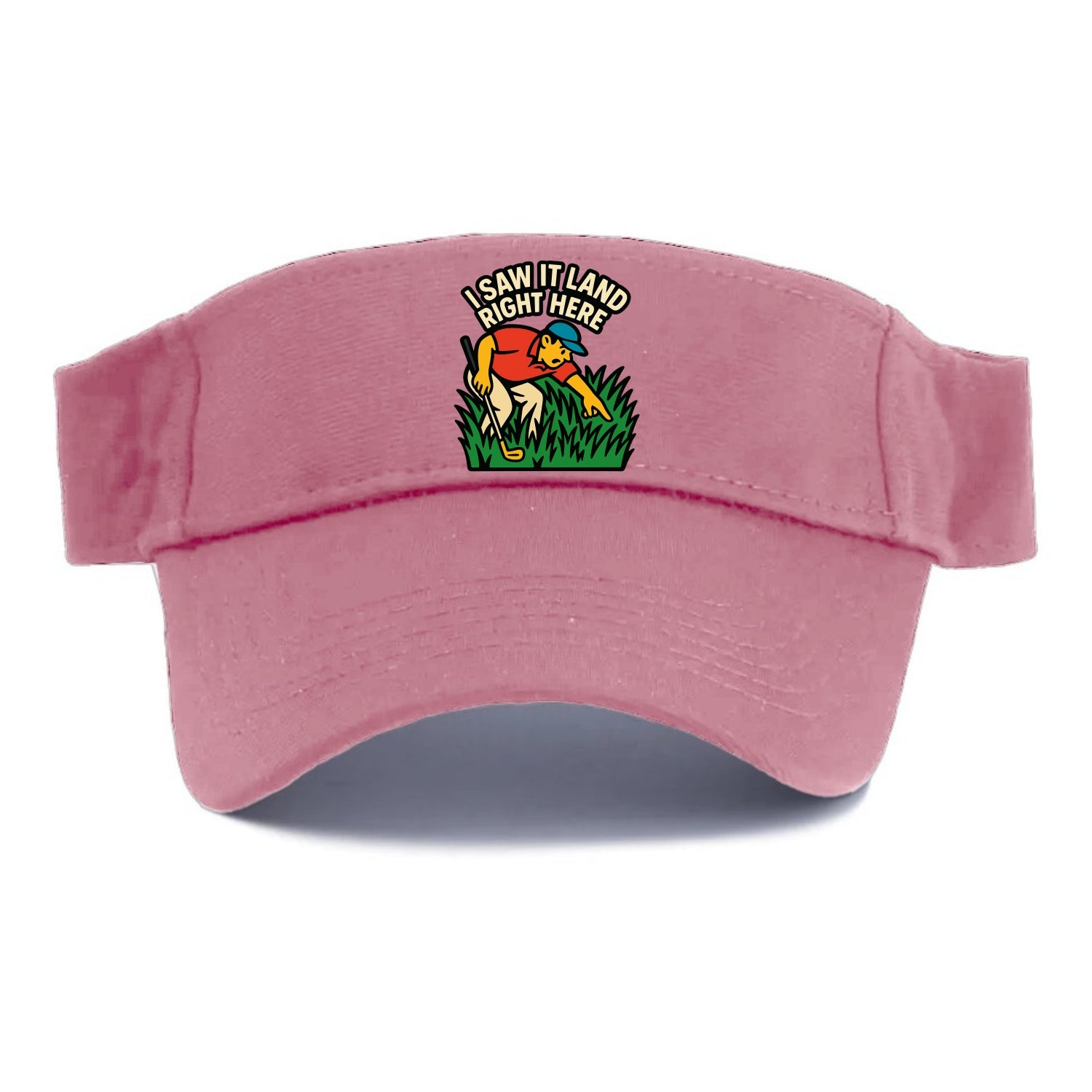 Golfer searching in deep rough - "I Saw It Land Right Here" - lost ball saga - Visor - Pink