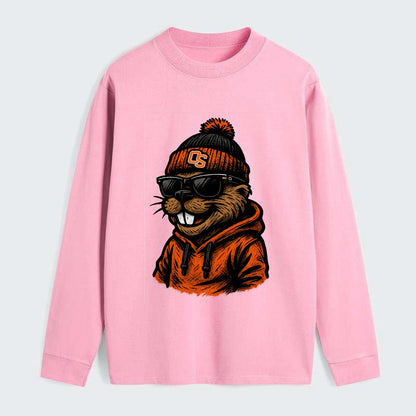 Corvallis Beaver wearing Oregon State beanie with OS patch - Classic Long Sleeve Shirt - Pink