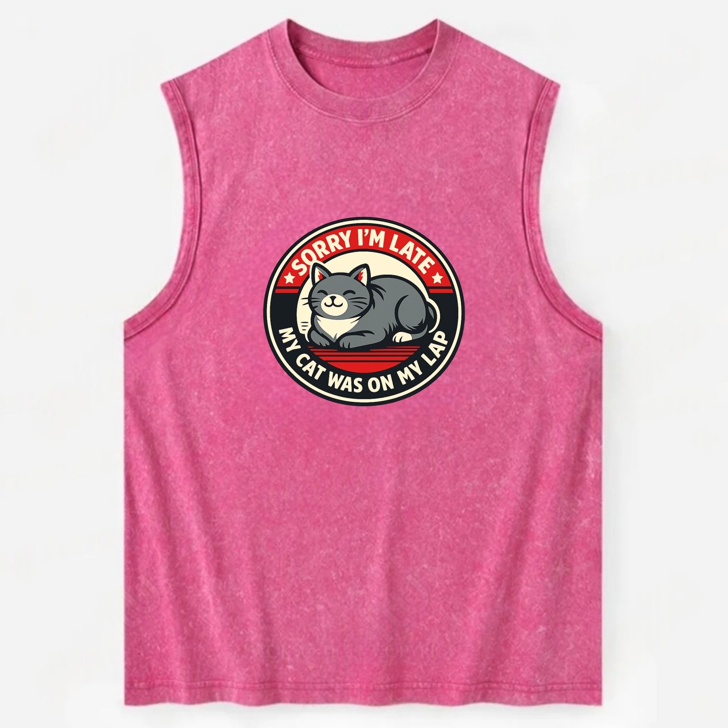 Charming Cat Loaf Excuse Emblem - Vintage Washed Tank - Pink