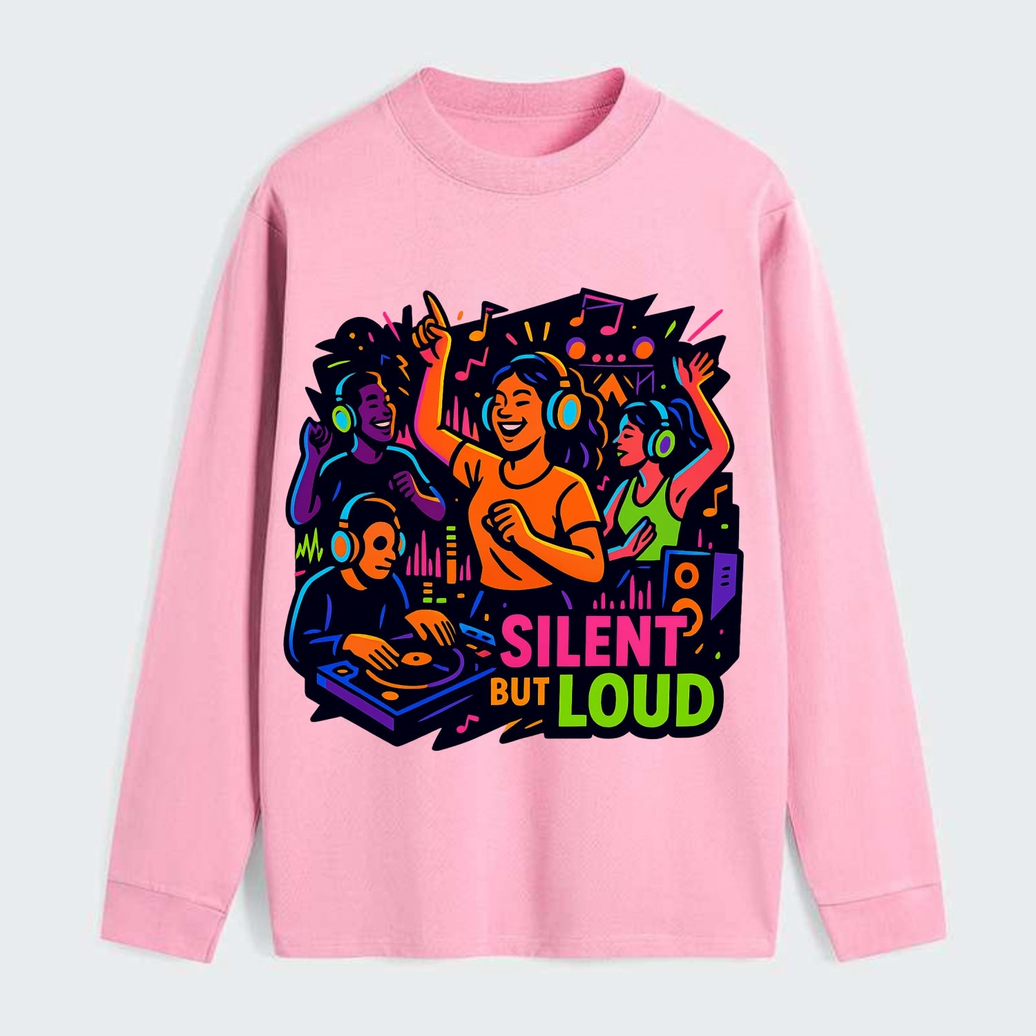 Silent disco dancers with glowing headphones - "Silent But Loud" - - Classic Long Sleeve Shirt - Pink