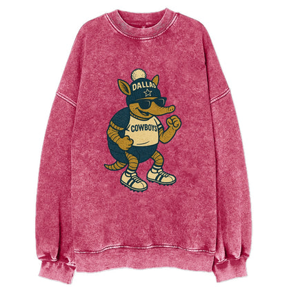 Dallas Armadillo wearing Cowboys beanie with lone star patch and wayfarer - Vintage Sweatshirt - Pink