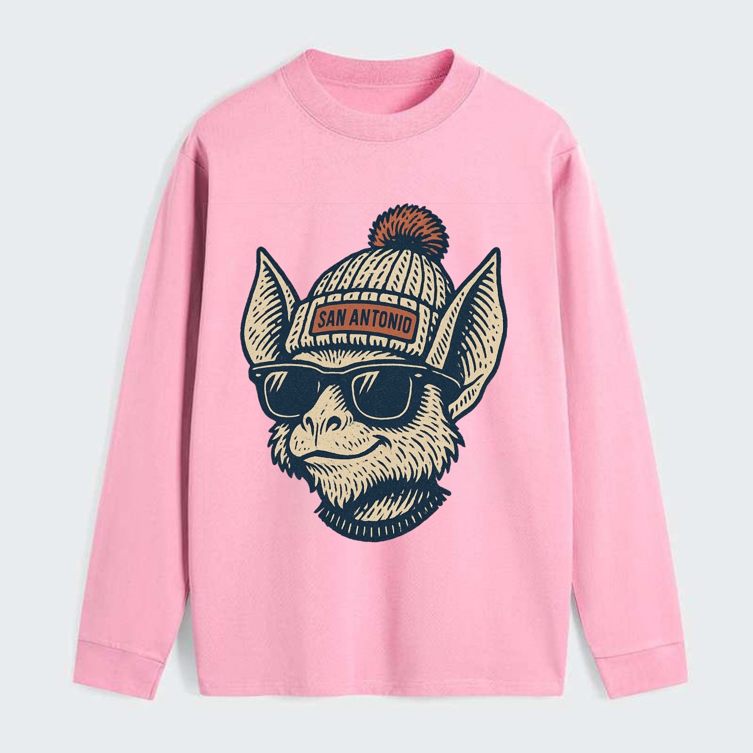 San Antonio Bat wearing San Antonio beanie with pom pom and wayfarer - Classic Long Sleeve Shirt - Pink