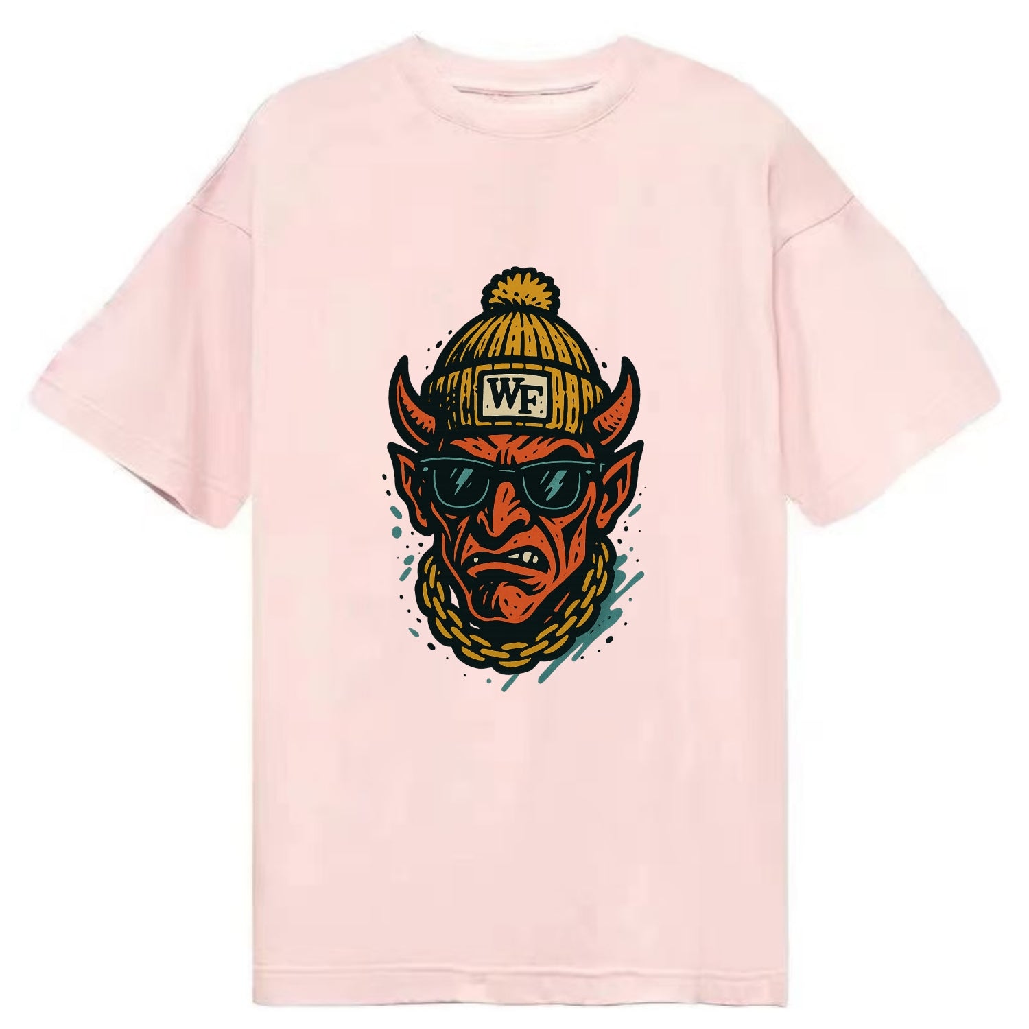 Winston-Salem Demon wearing Wake Forest beanie with WF patch - Classic T-shirt - Pink