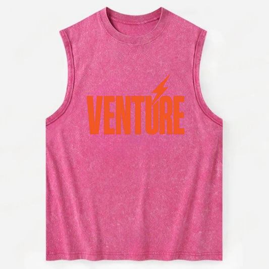 Bold typography design - "VENTURE" - taking risks, bold exploration - Vintage Washed Tank - Pink