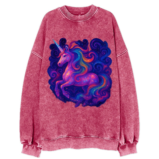 Magical unicorn with flowing rainbow gradient mane, iridescent horn with - Vintage Sweatshirt - Pink