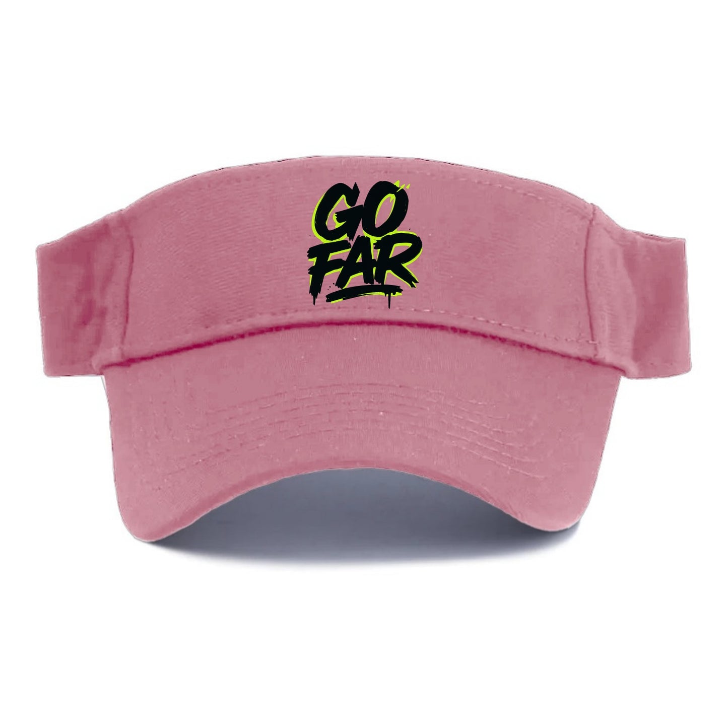 Bold typography design - "GO FAR" - distance goals, pushing limits - Visor - Pink