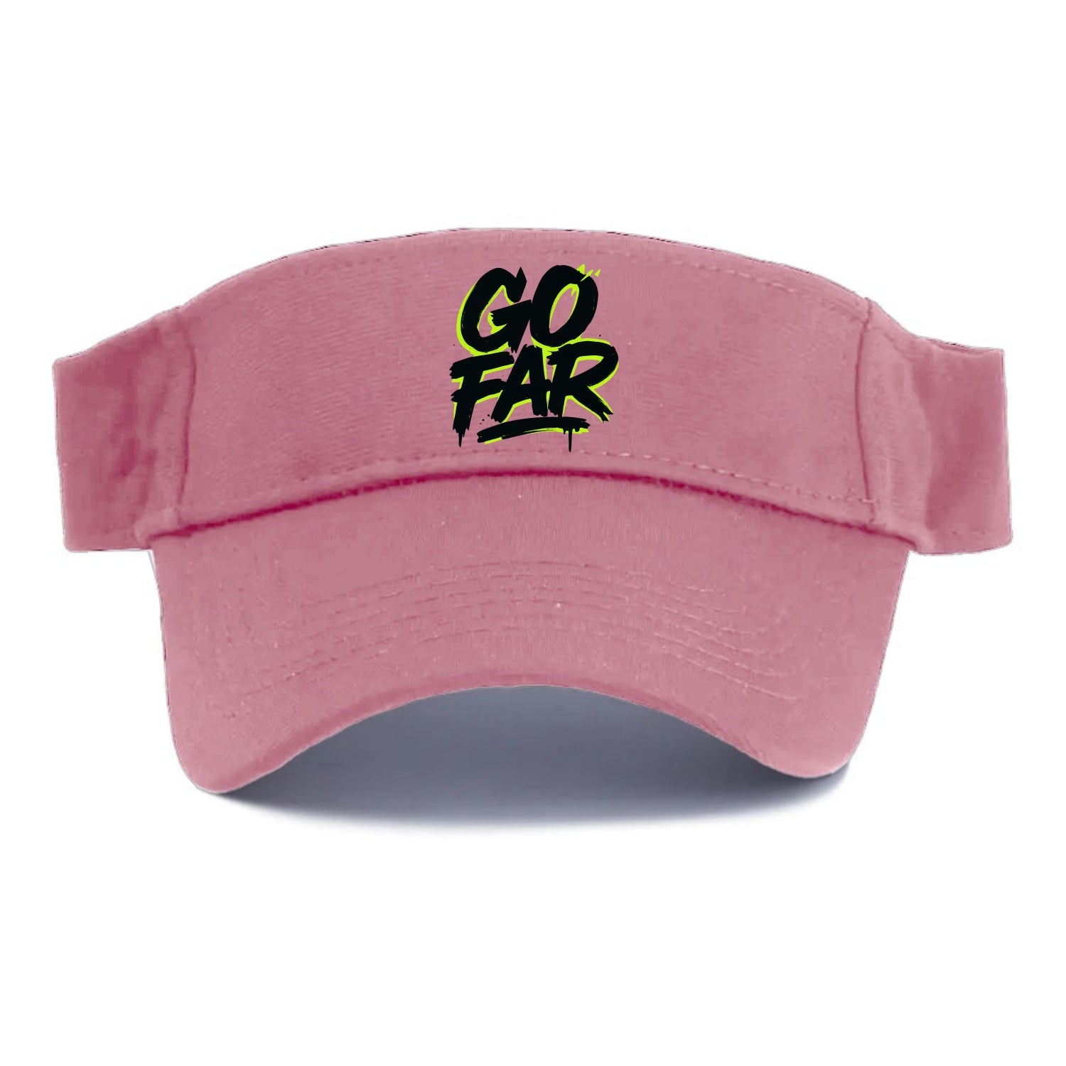Bold typography design - "GO FAR" - distance goals, pushing limits - Visor - Pink