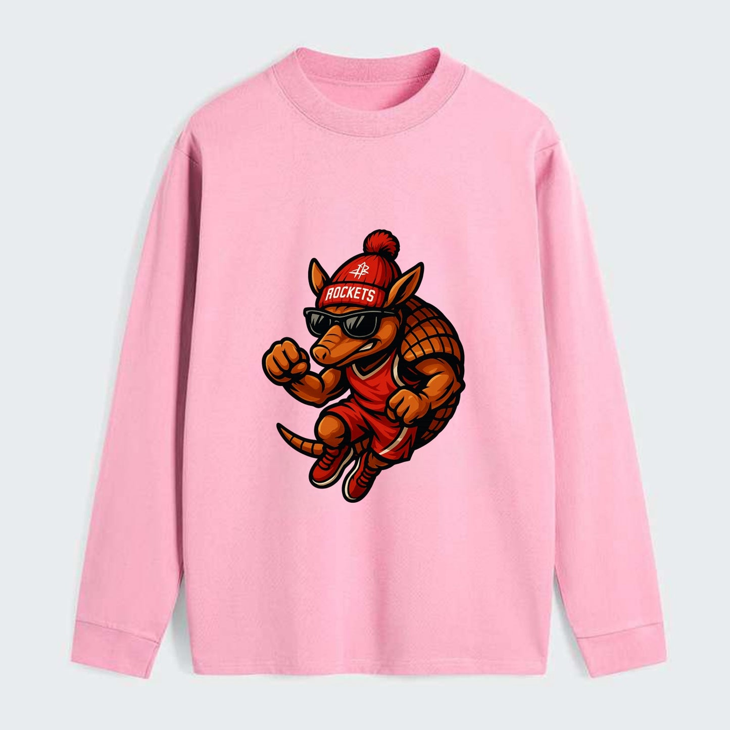 Houston Armadillo wearing Rockets red and silver beanie with rocket - Classic Long Sleeve Shirt - Pink