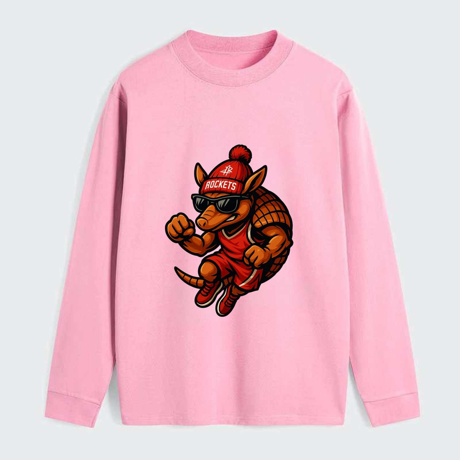 Houston Armadillo wearing Rockets red and silver beanie with rocket - Classic Long Sleeve Shirt - Pink