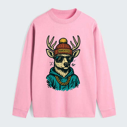 New Hampshire White-tailed Deer wearing Manchester beanie with pom pom - Classic Long Sleeve Shirt - Pink