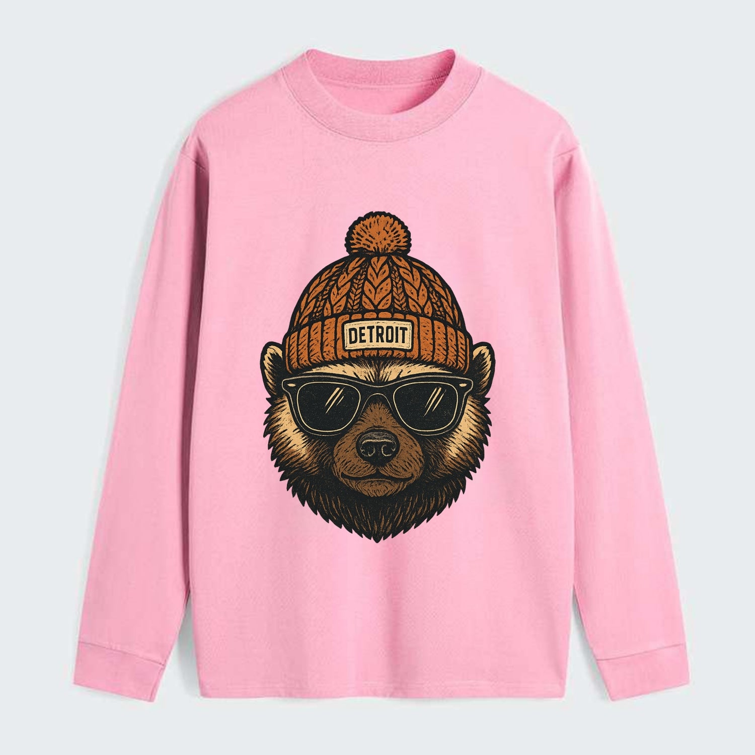 Detroit Wolverine wearing Detroit beanie with pom pom and wayfarer - Classic Long Sleeve Shirt - Pink