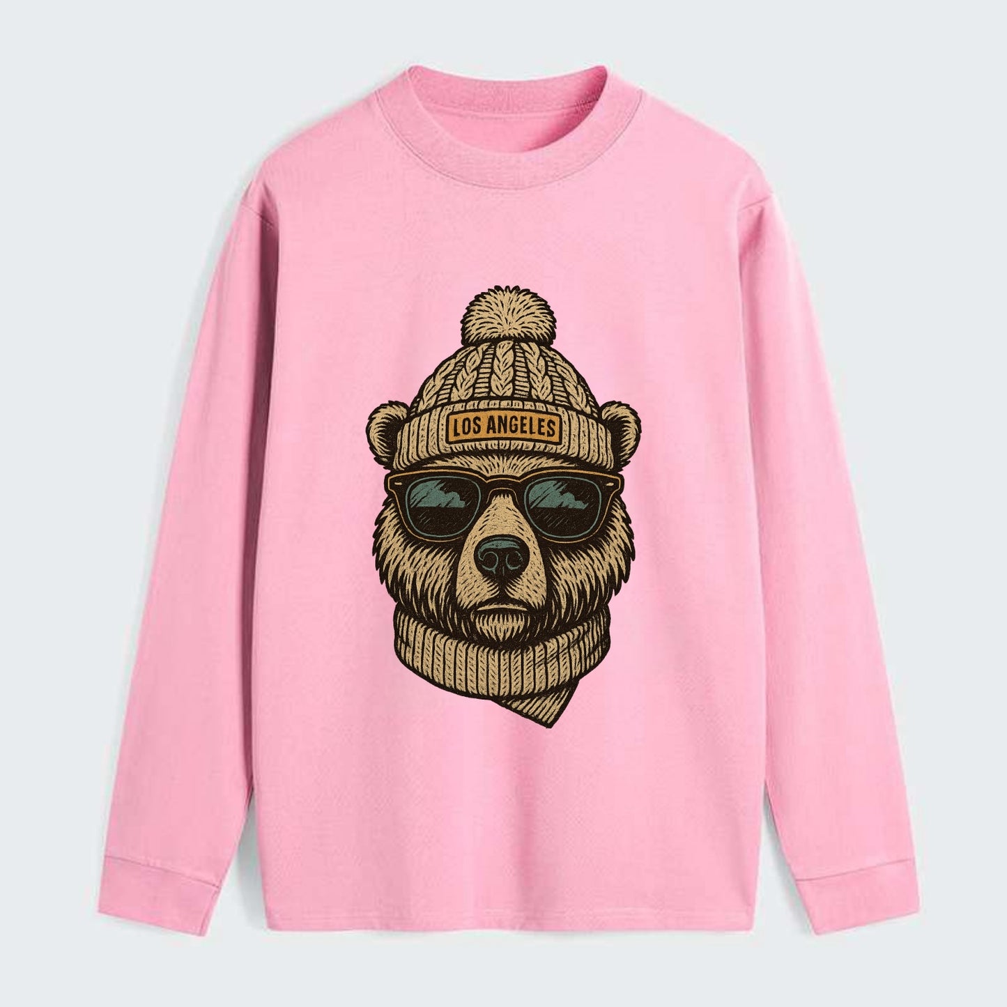 California Grizzly Bear wearing Los Angeles beanie with pom pom and - Classic Long Sleeve Shirt - Pink