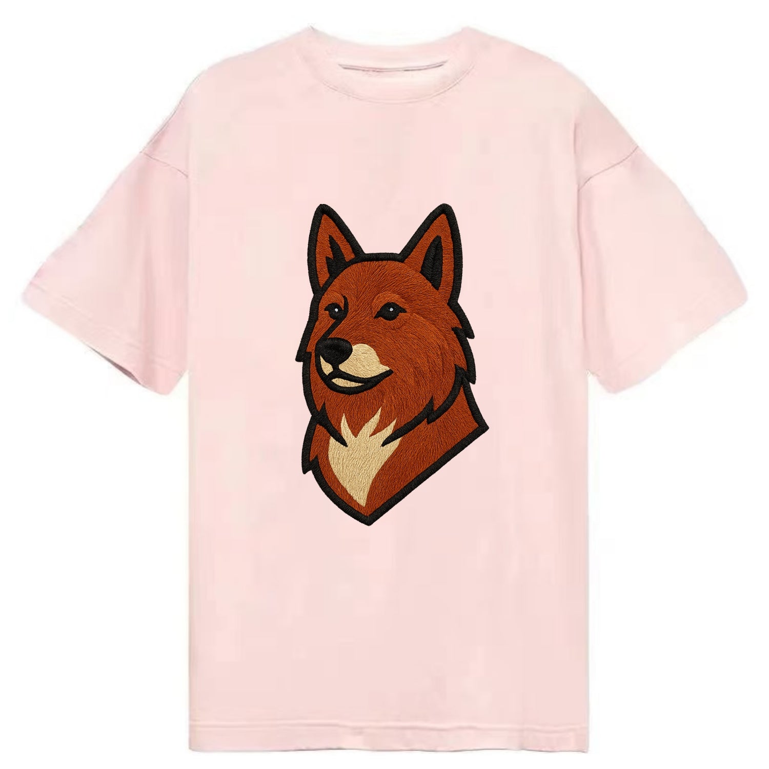 Finnish Spitz - Fox-red pointed ears embroidered pose - Classic T-shirt - Pink