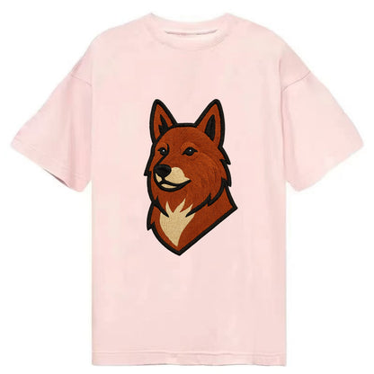 Finnish Spitz - Fox-red pointed ears embroidered pose - Classic T-shirt - Pink