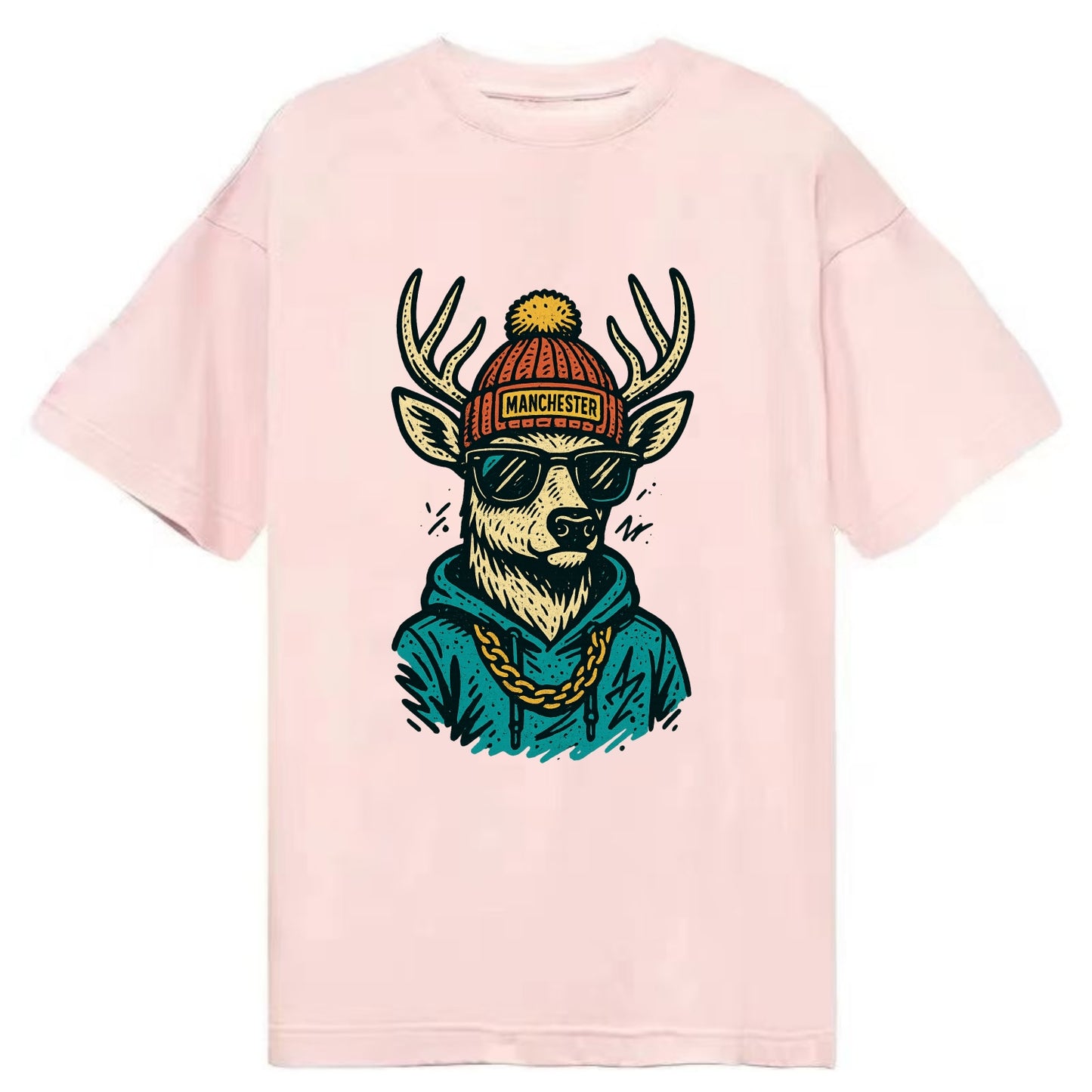 New Hampshire White-tailed Deer wearing Manchester beanie with pom pom and - Classic T-shirt - Pink