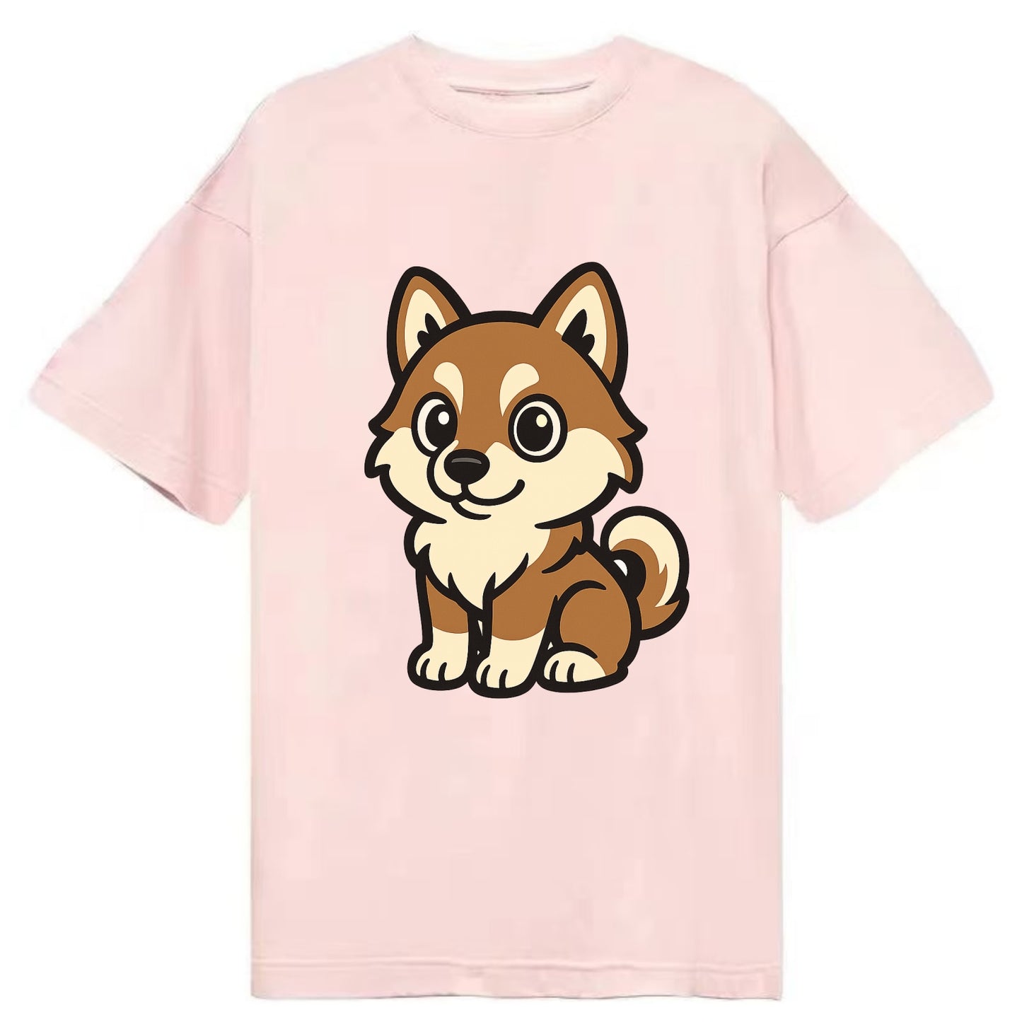 Pomsky - Pomeranian-Husky mix sitting pose - Classic T-shirt - Pink