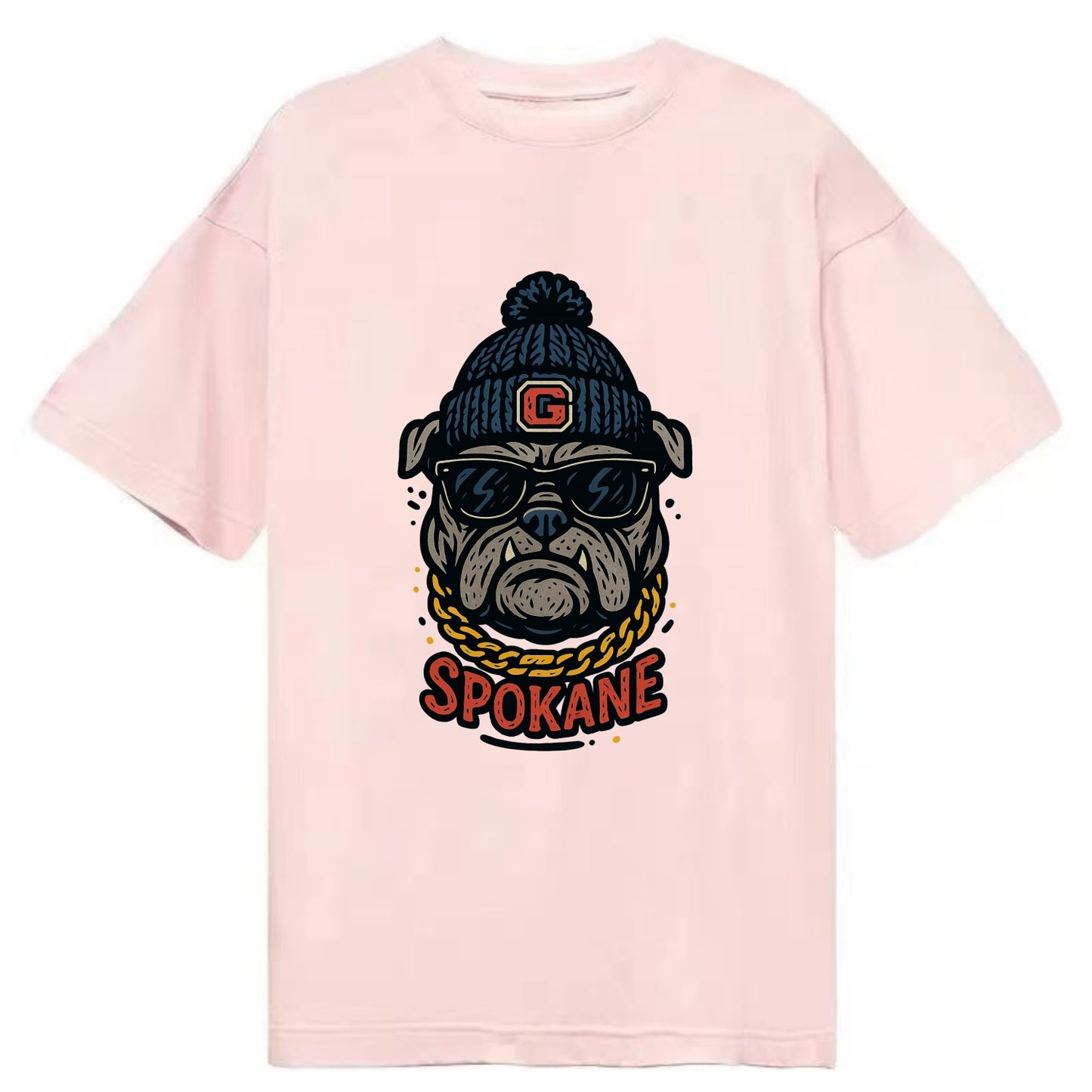 Spokane Bulldog wearing Gonzaga beanie with G patch - Classic T-shirt - Pink